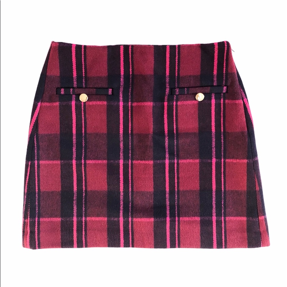 Loft Pink Plaid Wool Skirt